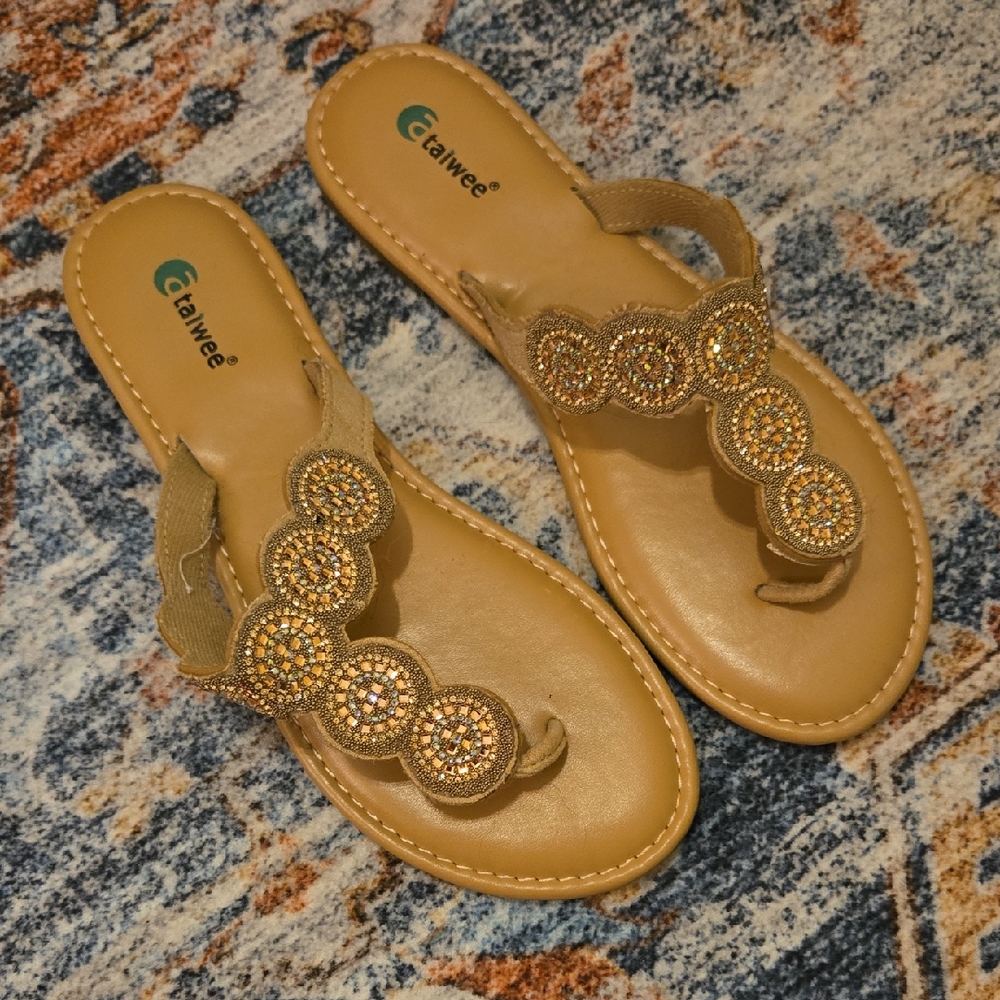 Women's Tan Beaded Sandals